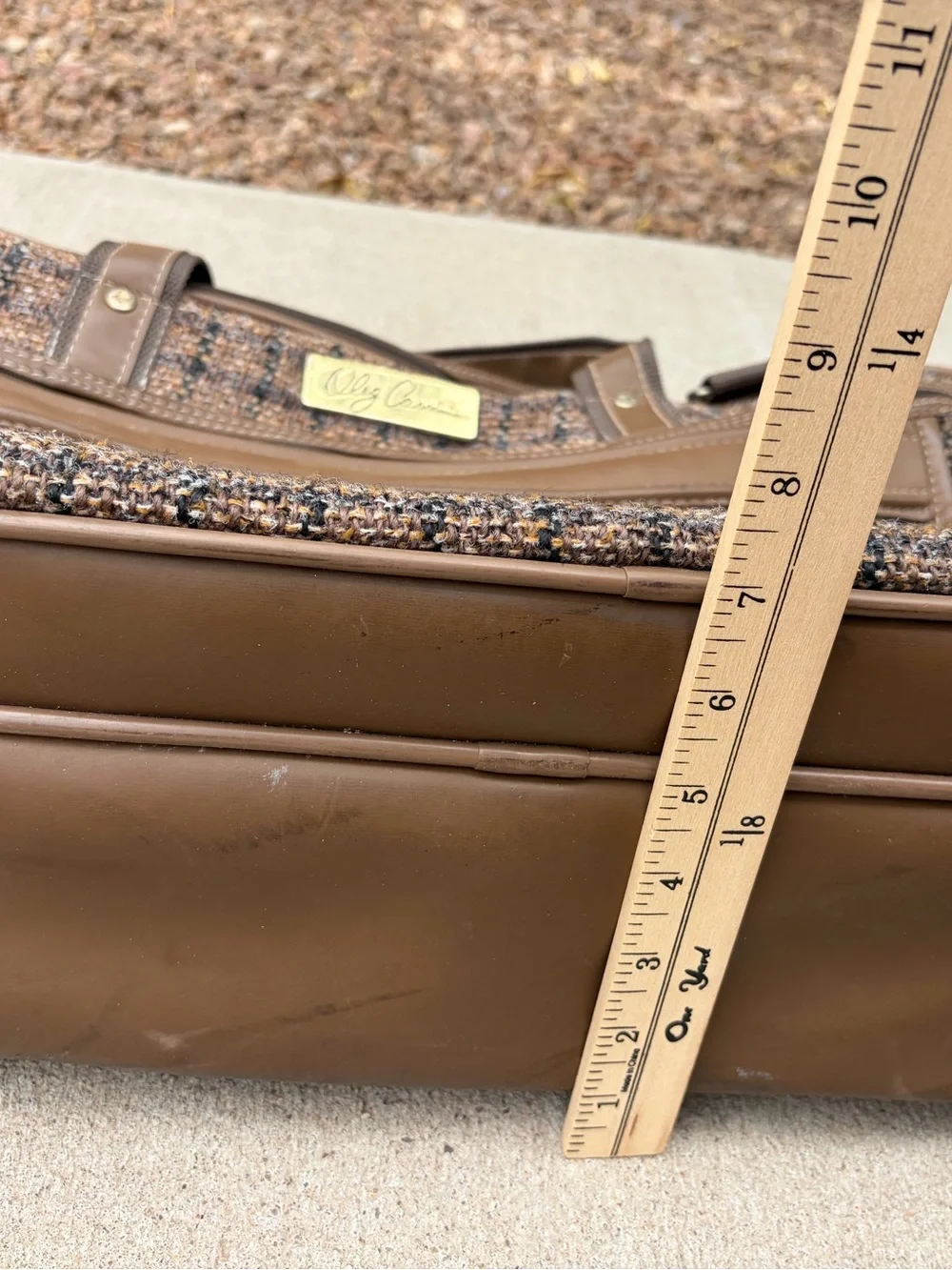 Vintage Oleg Cassini Tweed Travel Bag Suitcase Brown Weekender Shoulder Strap